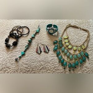 Costume Jewelry Bundle #5, Statement Nk, Watch, Bracelets, Wooden PE’s